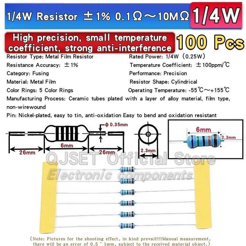 1% Precision Metal Film Resistor Set 100pcs (1/4W)