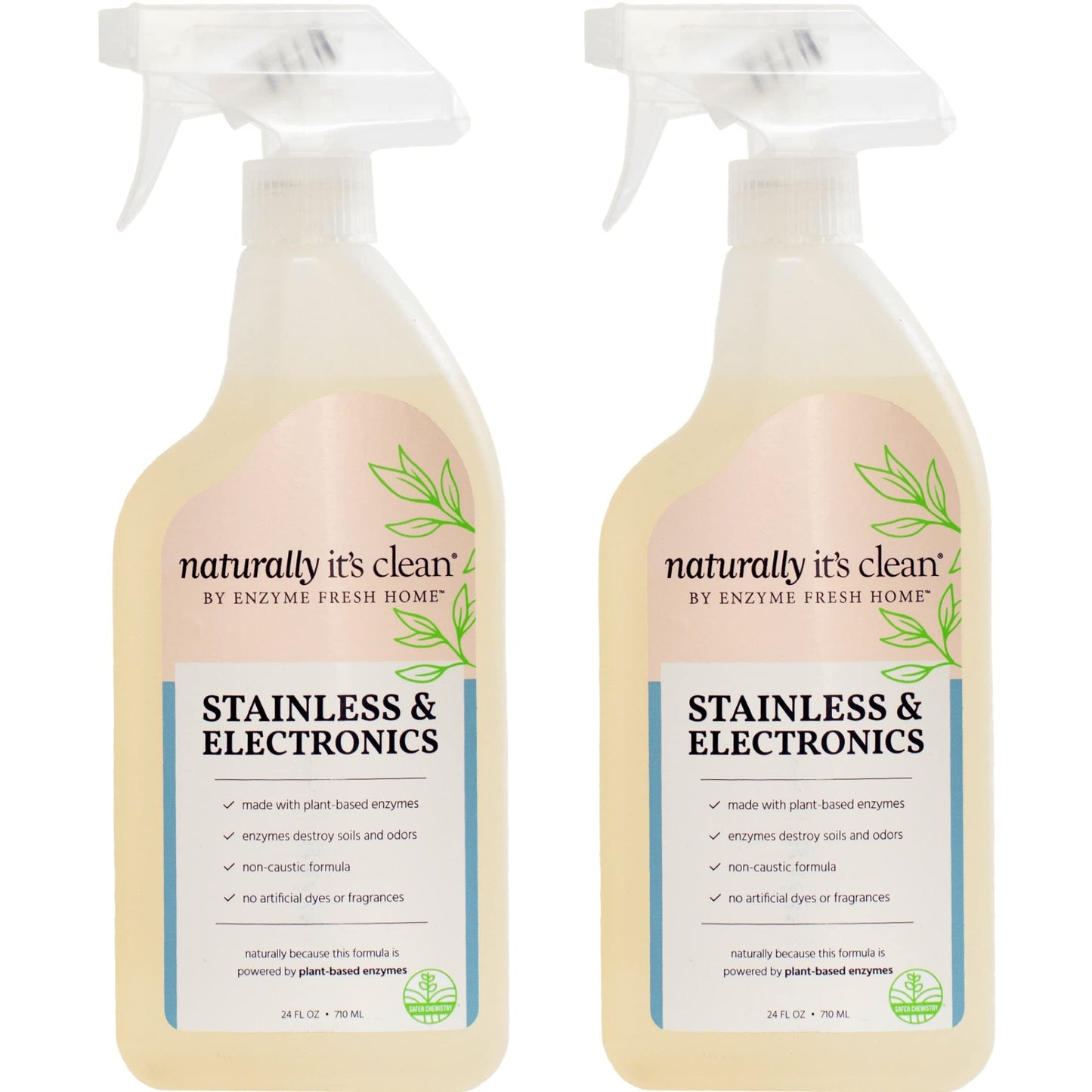 Naturally Its Clean Stainless & Electronics Cleaner Safely Cleans Stainless Surfaces/Sensitive Electronics Pure&Fresh Enzymes Breakdown Fingerprints/Oil Stains/Grease/Food/Juice/Soda (2 Pack x 24oz)